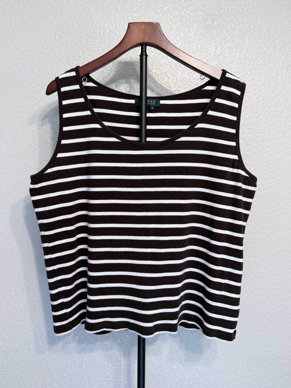Vintage Lauren Ralph Lauren 100% Cotton Brown Striped Tank Top - Women’s 3X Plus